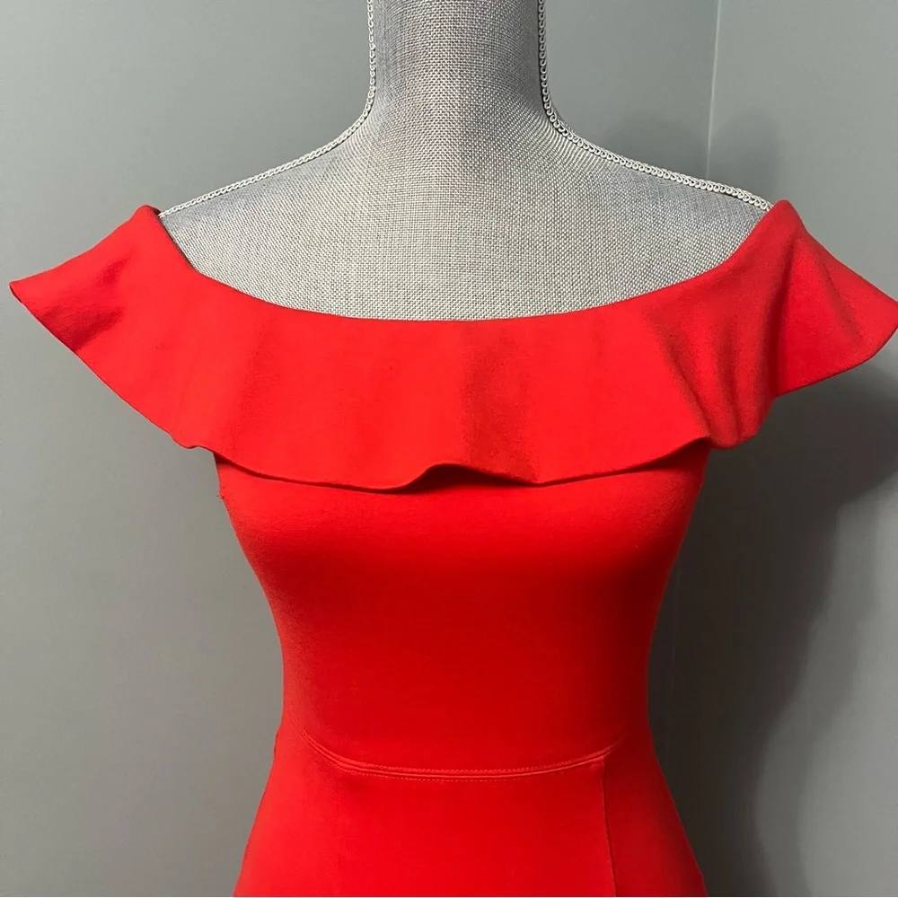 BABATON Aritzia Ruffle off the shoulder cocktail dress size 2 wedding guest - Picture 2 of 10